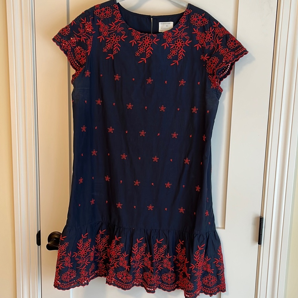 Navy and Red Ruffle Hem Cotton Dress